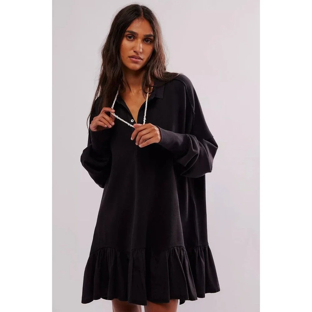 Free People Olivia Sweatshirt Top Black Oversized Cotton Slouchy S NWT 274371